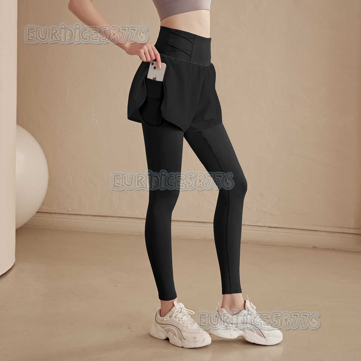 Fake Twopiece Yoga Pants for Women High Waist Hip Lift Tummy Control Fitness Pants Running Pants Elastic Tight Quickdry Sports Long Pants Autumn H2508
