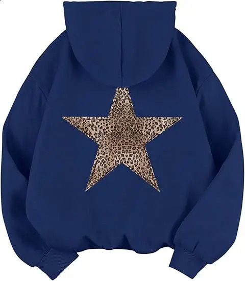Star Graphic Hoodies Oversized Y2k Leopard Print Hooded Sweatshirt Cheetah Hoodie Streetwear Unisex Pullover Tops yy250826