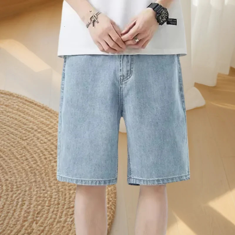 Summer mens seven inch jeans fashion n slim fit straight leg short casual loose wide denim shorts y250825