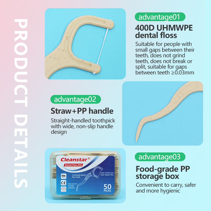 50-piece dental floss sticks for cleaning between teeth, plastic, portable, for use in dental clinics and hospitals, multiple sizes available