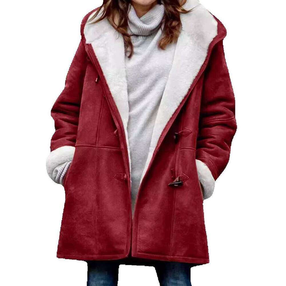 2021 Long Sleeve Horn Button Women's Fleece-Lined Warm Jacket