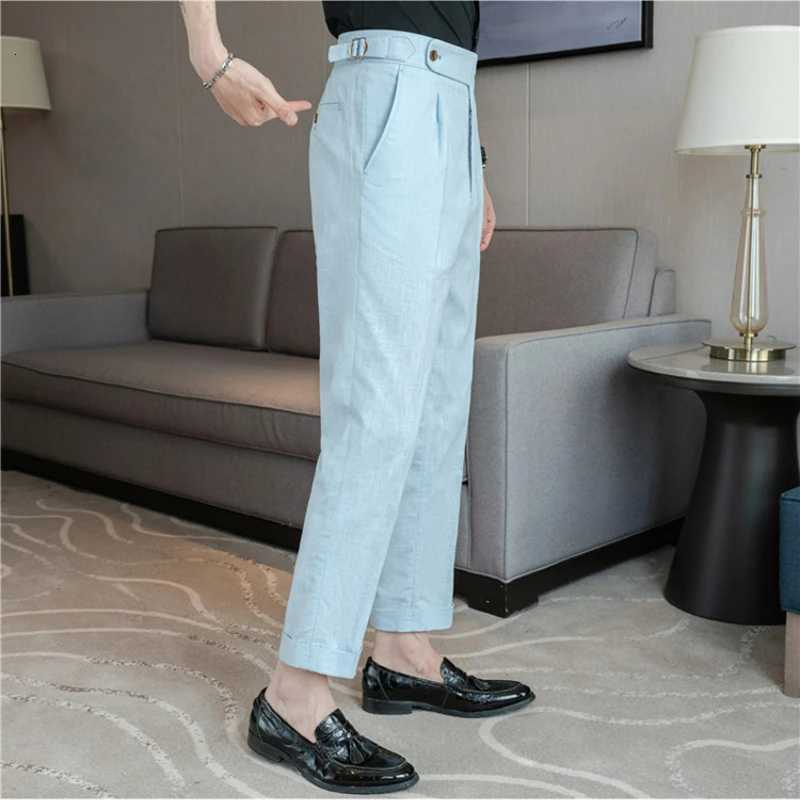 90 Linen 0 Cotton 2024 Suit Pants Naples Breathable Casual Pants Mens Height Suit Pant M3XL Mens Straight Pants W250826