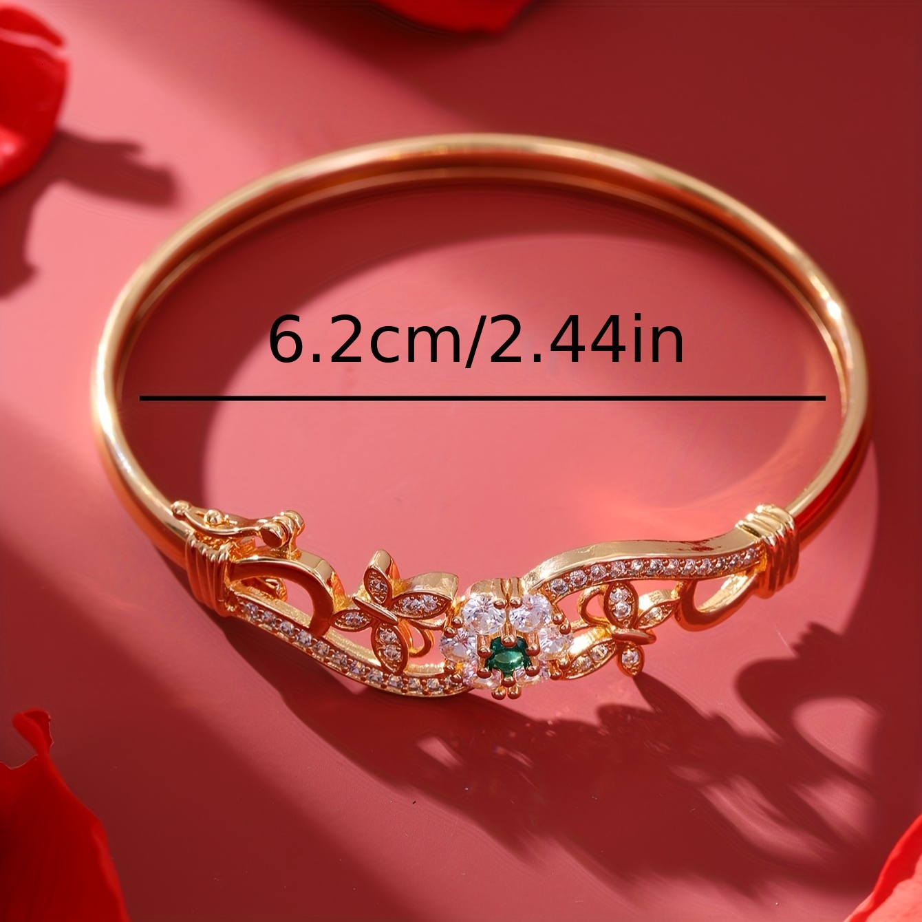 1 Piece Elegant Gold Butterfly Open Bracelet with Shiny Synthetic Zirconia Floral Design - Perfect for Daily Wear, Parties, Proms, Valentine's Da