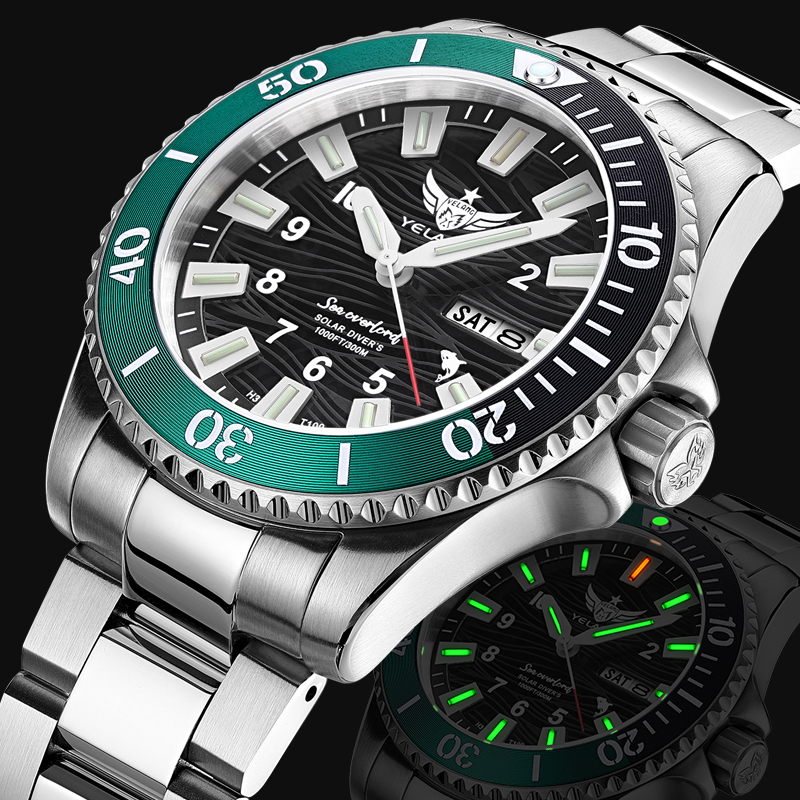 Yelang V1217 42mm Japan Eco-Drive Solar Watch Men's Watch 300M Diver Watch 30ATM Professional Waterproof Sapphire Luminous