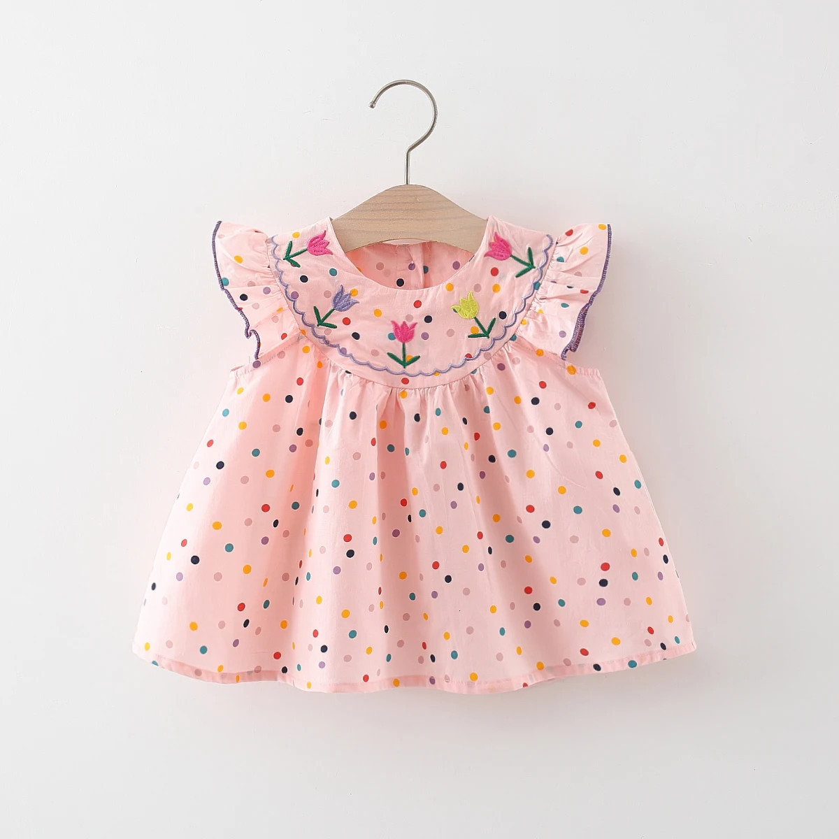 Cotton Baby Dress Flower Embroidery Comfortable Colorful Polka Dot Printed 250825
