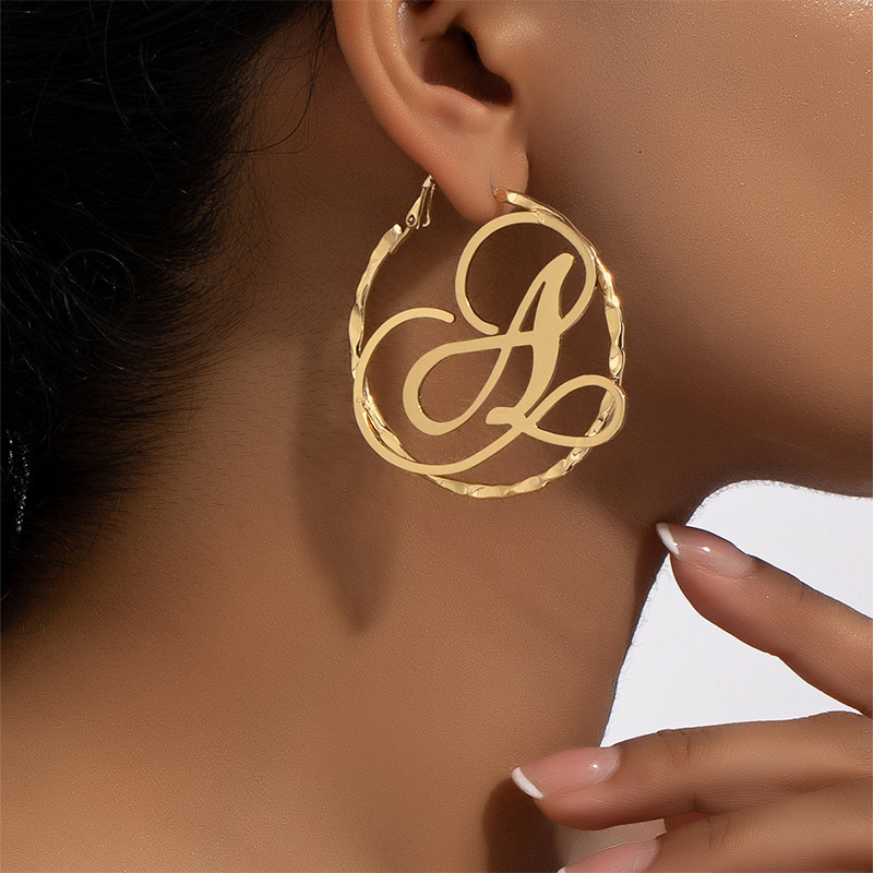 GoldButterfly 75mm Twisted Custom Name Earrings A-Z Original Letter Large Ring Earrings Name Earrings Personalized Womens Gifts 241025