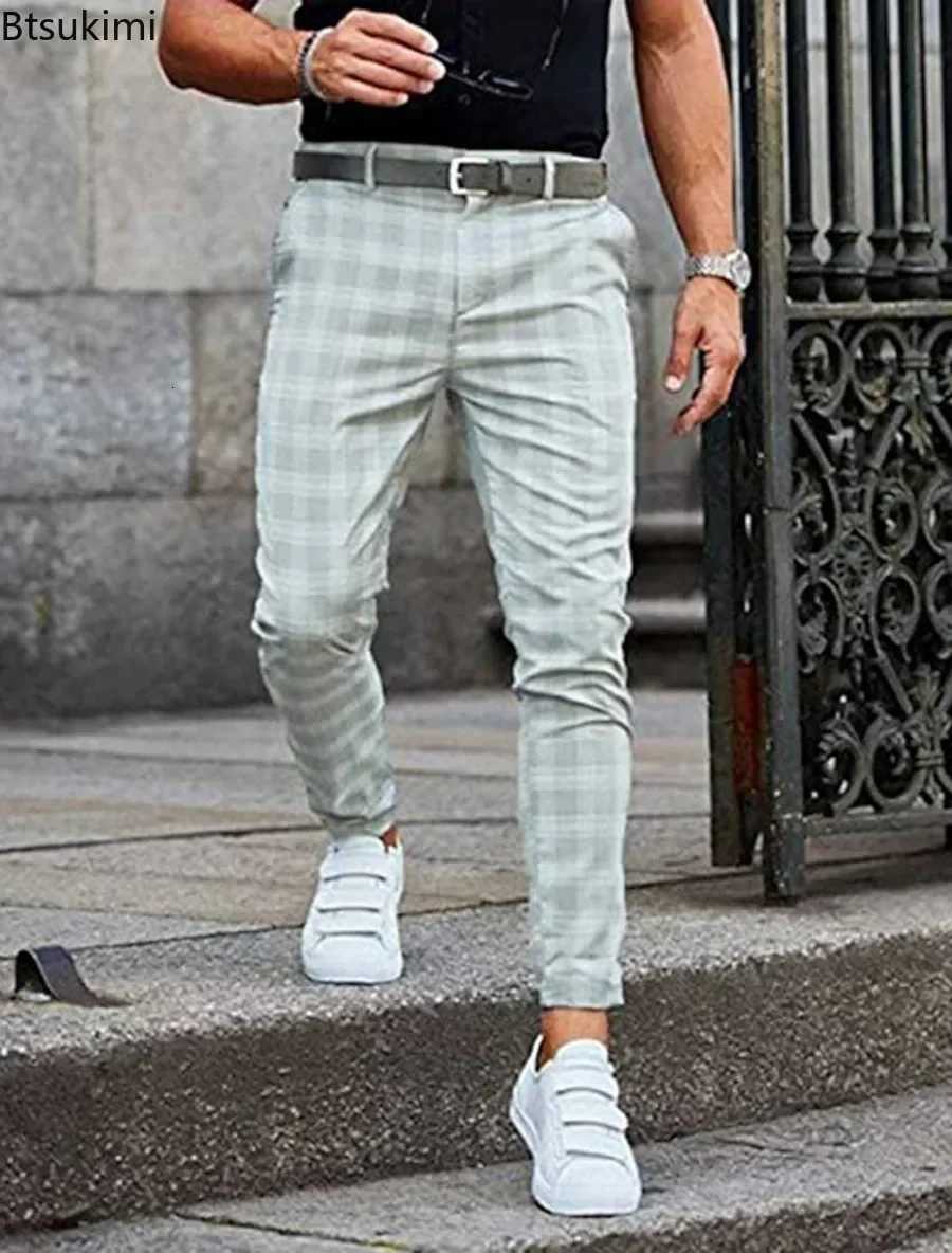 2025 New Mens Formal Business Suit Pants Fashion Midwaist Print Plaid Trousers Spring Autumn Comfortable Elastic Pants for Men W250826