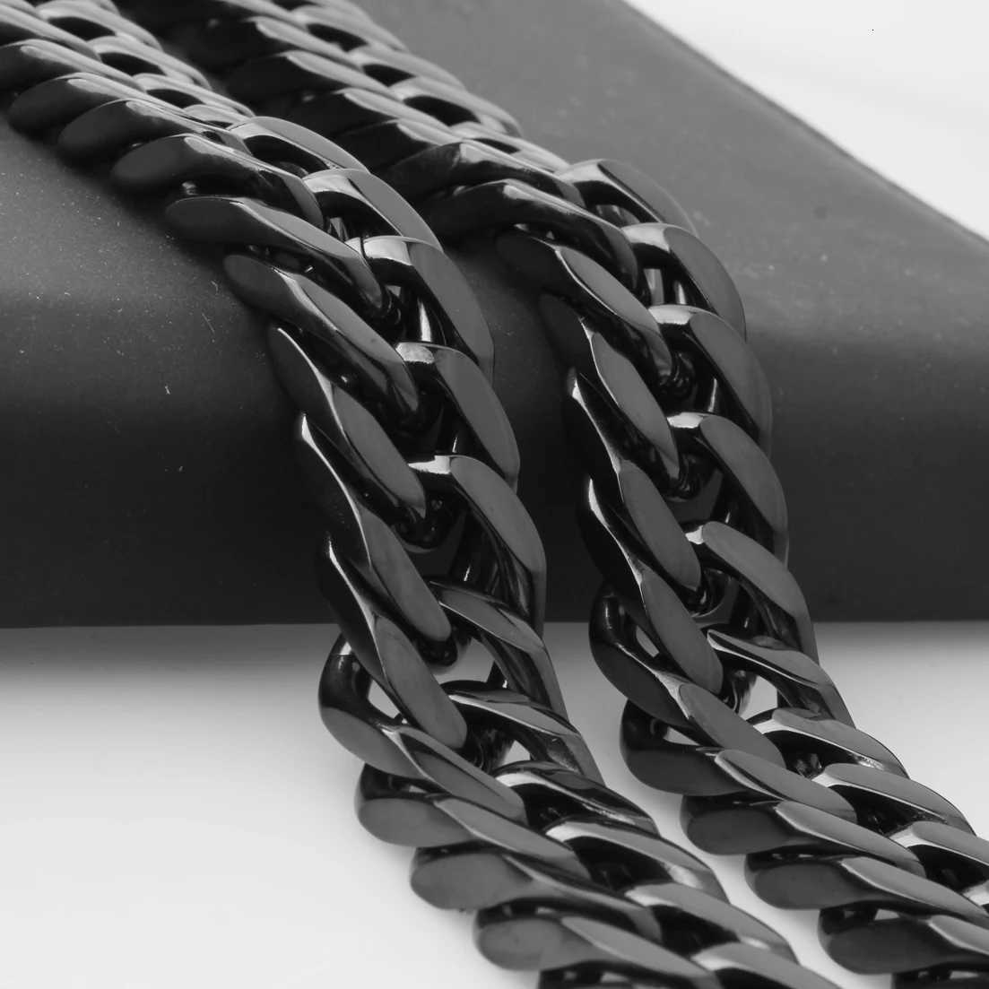 10121417MM Width Stainless Steel Cuban Link Chain Necklace for Men Wholesale Black Chain Mens JewelryXJ250826