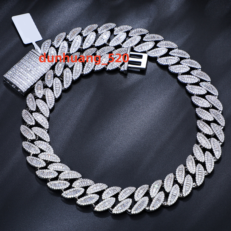 Cadena Cubana Pass Diamond Tester 20mm VVS Baguette Moissanite 925 Sterling Silver Iced Out Miami Cuban Link Chain Necklace