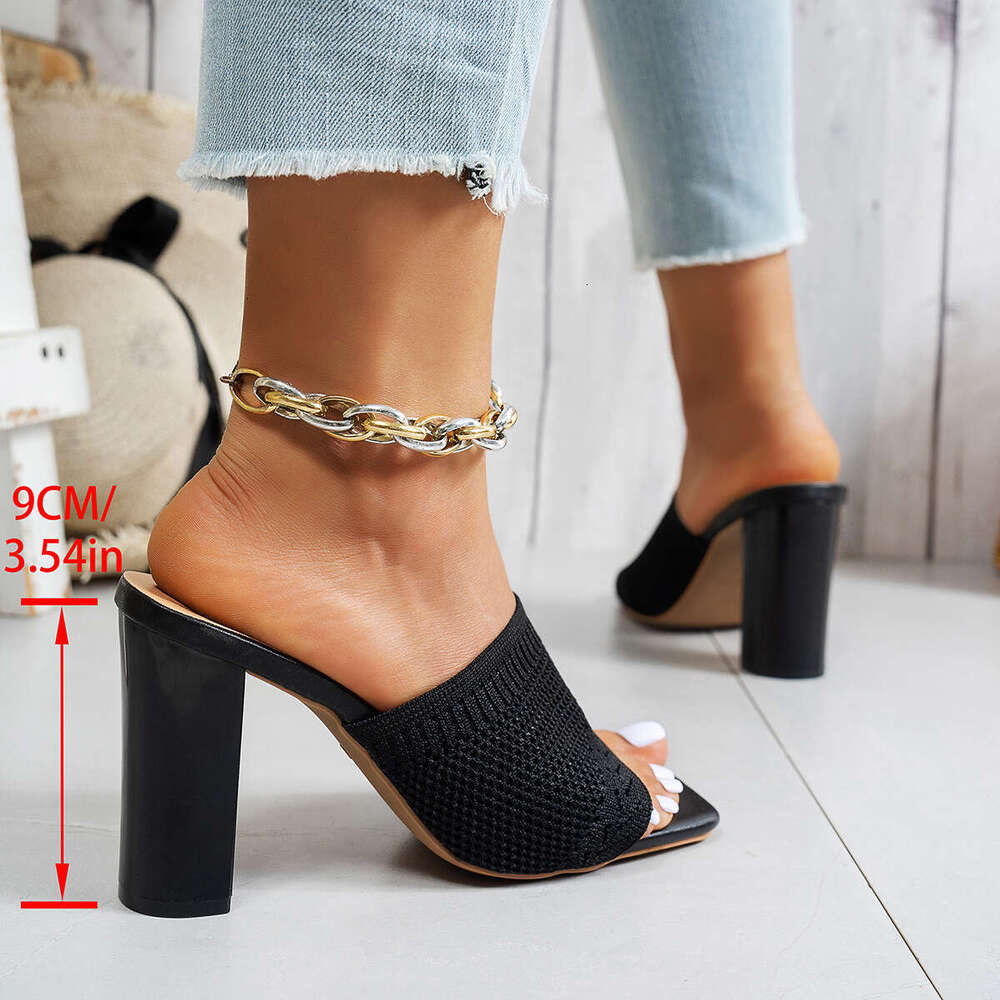 35-43 Plus Size Outdoor Wear Designer Shoe 2025 New Summer Fashion Square Toe Chunky Heel High Heels Lightweight Sandals for Women