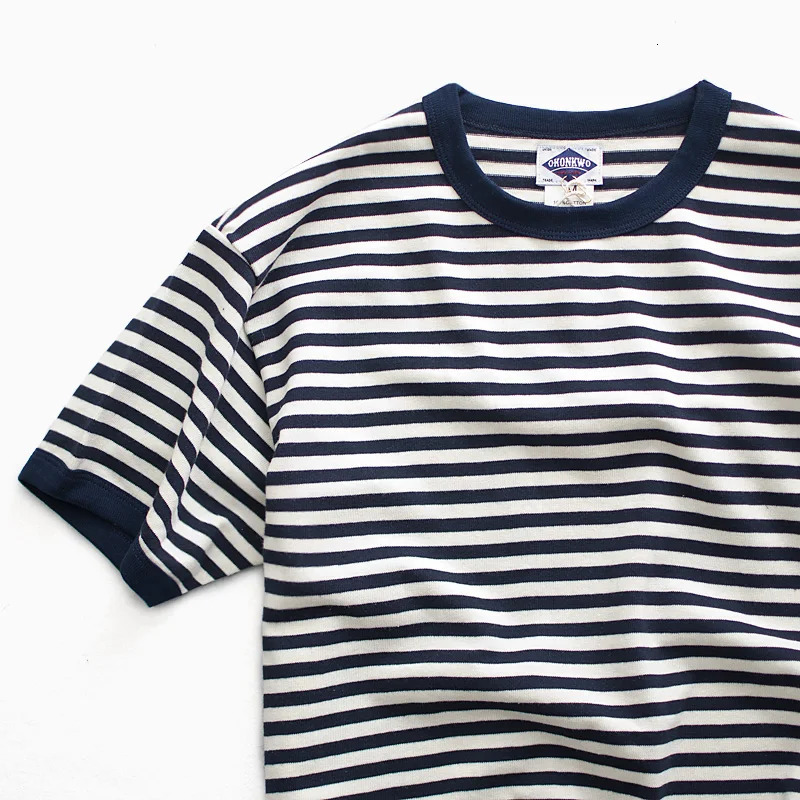 Heavyweight 280gsm American Vintage T-shirt Khaki 100% Cotton Sailor Tees Blue White Striped Sea Soul Tops for Men Summer Tops 250825