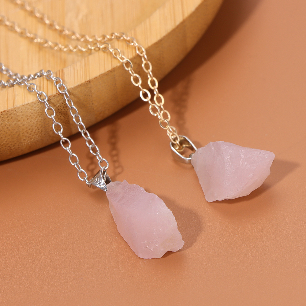 Natural Stone Pendant Necklace for Women Raw Amethyst Crystal Two Tone Chain Bohemian Statement Jewelry