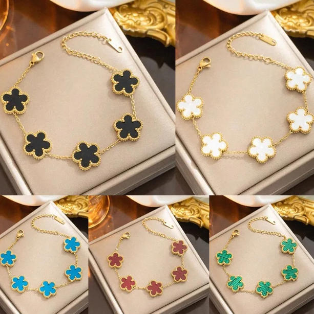 Classic Flower Bracelets Designer For Women White Mother Of Pearl Four Leaf Clover Bracelet Designer 15MM Wide 19CM Length Plated Gold Jewelry Woman Christmas Gift