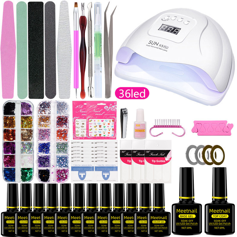 Nail Manicure Set Poly Gel Kit with 36 132W UV LED Lamp Polish Soak Off Varnish Professional Art Tools 230703