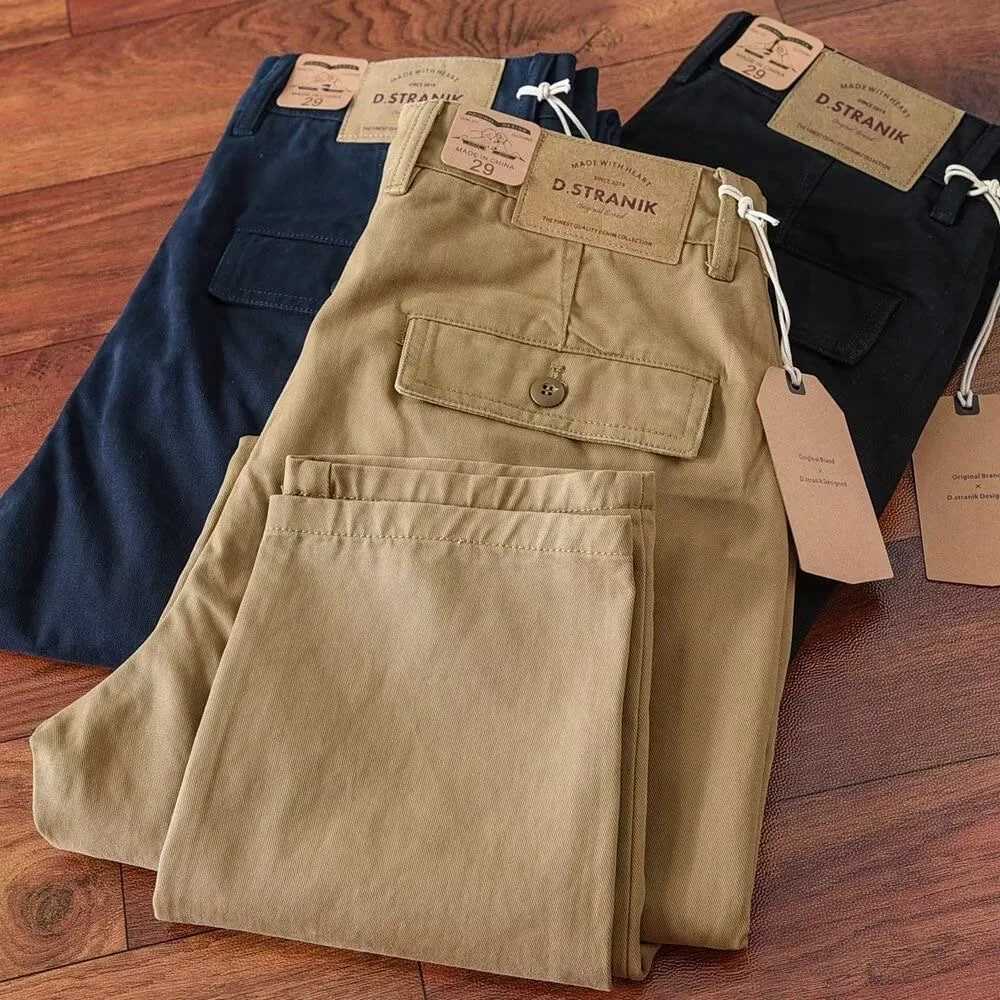 Loose Straight Leg Cotton Casual Pants for Men Summer Waed Khaki Workwear Trousers Youth Fashion Long Pants Business Casual W250826