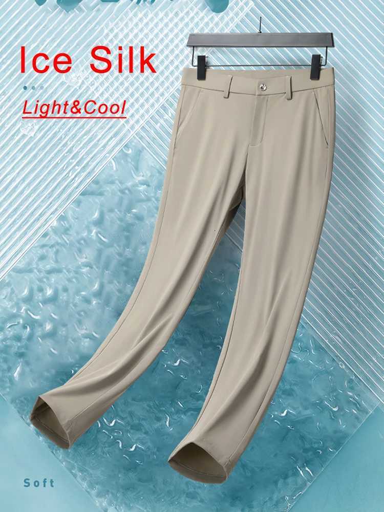 Summer Mens Casual Pants Korean Fashion Light Cool Ice Silk Stretch Golf Pants Slim Fit Suit Pants Male Office Formal Trousers W250826