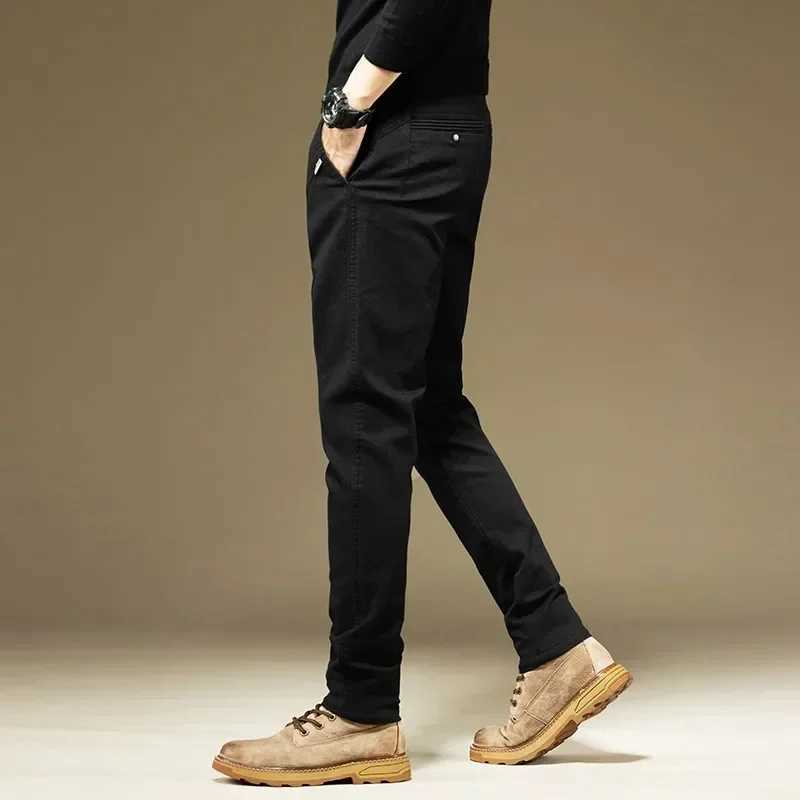100 Cotton Mens Pants Casual Solid Color Spring Autumn Straight Business Work Pants High Quality Fashion Black Gray Trousers W250826