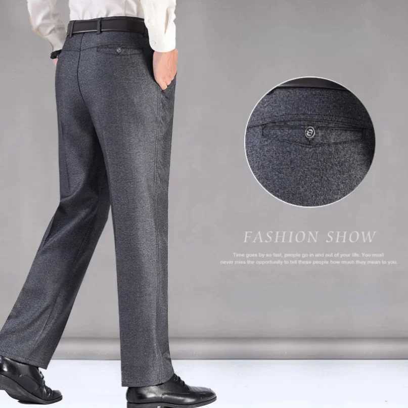 New Mens Summer Thin Business Casual Pants Autumn Fashion Solid Gentle Thickened Trousers Male Brand Suit Pants Black Gray RIYBEOE W250826