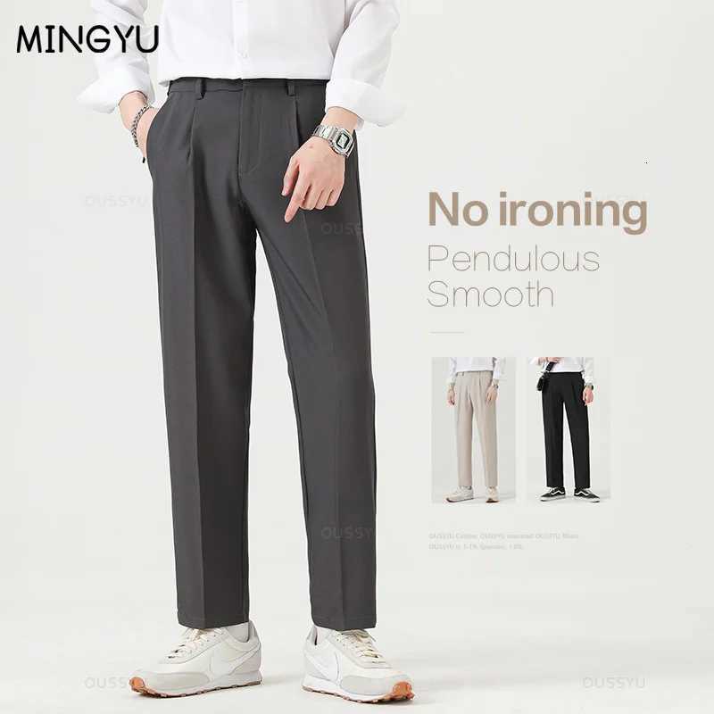 Brand Clothing Smooth Suit Pants Men Business Thin Formal Ankle Length Work Pants Korean Casual Long Trousers Men Oversized 40 W250826