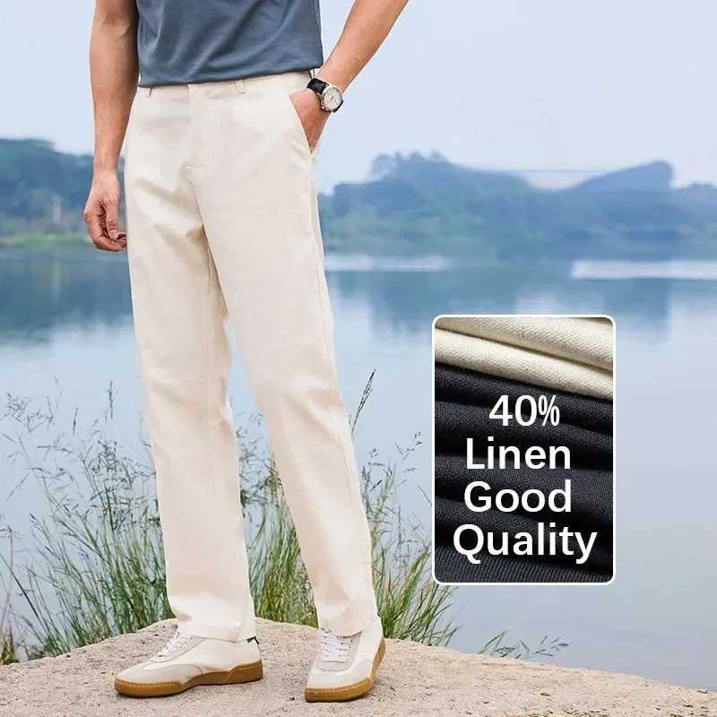 Summer New Mens Thin Casual Pants Solid Color Business Office Classic Loose Straight Trousers Fabric Male Clothes Linen Pants W250826