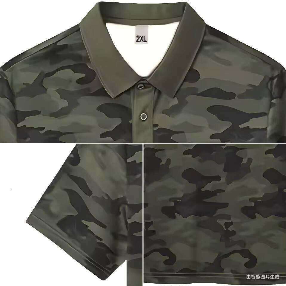 Men's Camo Oversized Patch Pocket Polo Shirt for Men