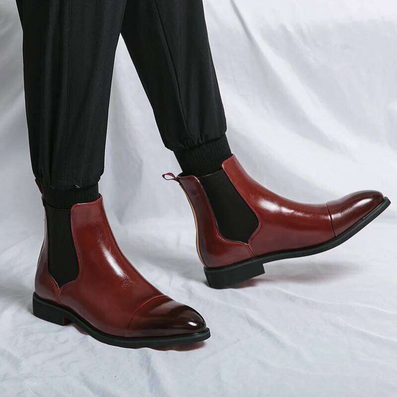 Soled Ankle Black and Red Business Fashion Short Formal Walking Boots Sizes 38-46 Men Boot