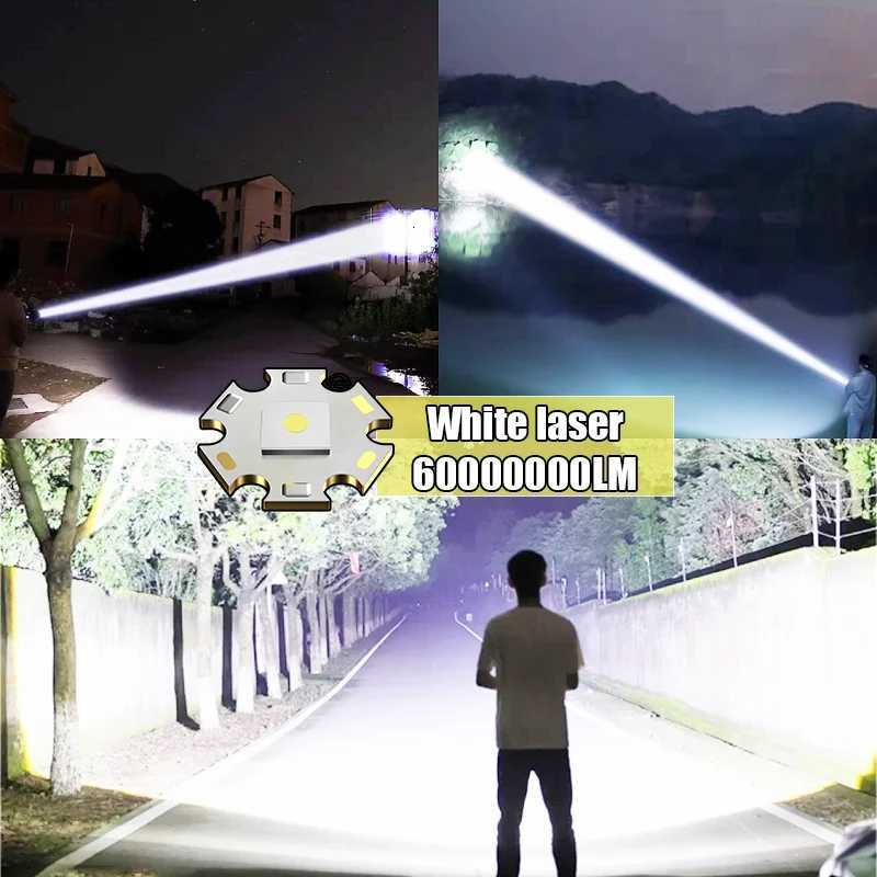 Most Poweful LED Flashlight 6000000LM Strong Light Torch Rechargeable Lamp High Power Long Shot 4km Tactical Flashlights Camping Y250826