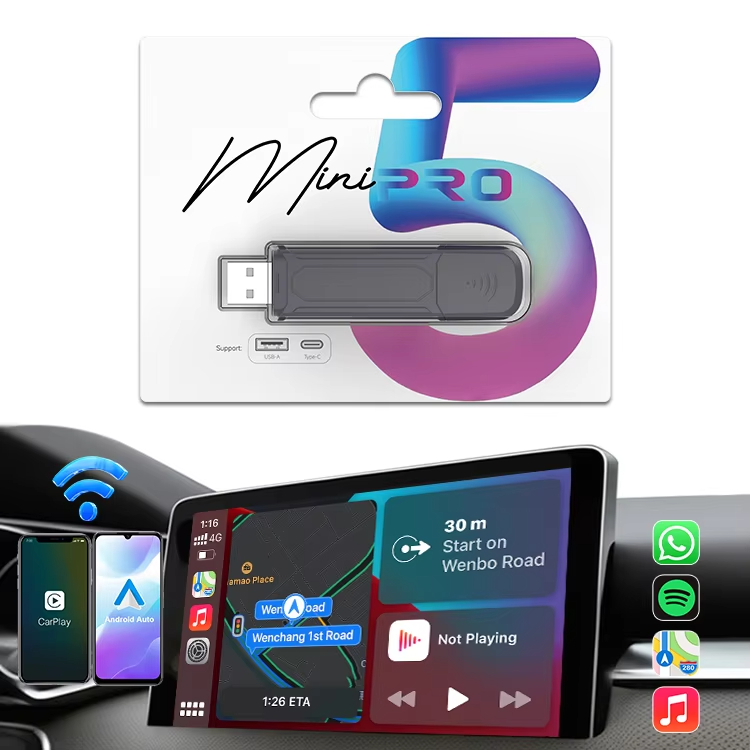 KOWANKIT Wireless CarPlay Android Auto Ai Box, Plug & Play Dongle Converts Wired To Wireless, 2in1 Car Accessories, No Delay, U2W Mini5 PRO