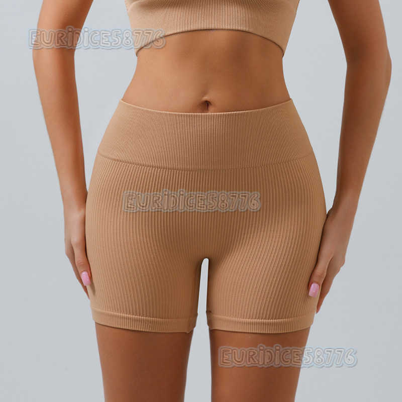 Yoga Ribbed Shorts Fitness Sports Pants Women High Elasticity Tight High Waist Hip Lift Peach Hip Seamless H250825