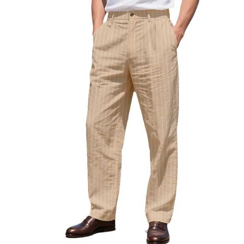 Mens Casual Pants Summer Thin Imitation Hemp Small Square Loose Beach Straight Sports Trousers W250826