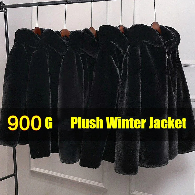 Autumn Winter Men Faux Fur Coat Black Mink Jacket Oversize Mens Plush Fluffy Hooded Windbreaker Zip Up Top Overcoat 250825