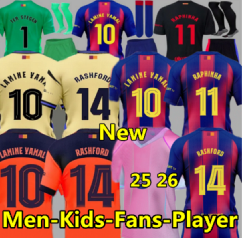 24 25 26 LAMINE YAMAL Lewandowski RASHFORD soccer jerseys OLMO GAVI Raphinha FERRAN 2025 2026 football shirt kids home away men kids kit fans player