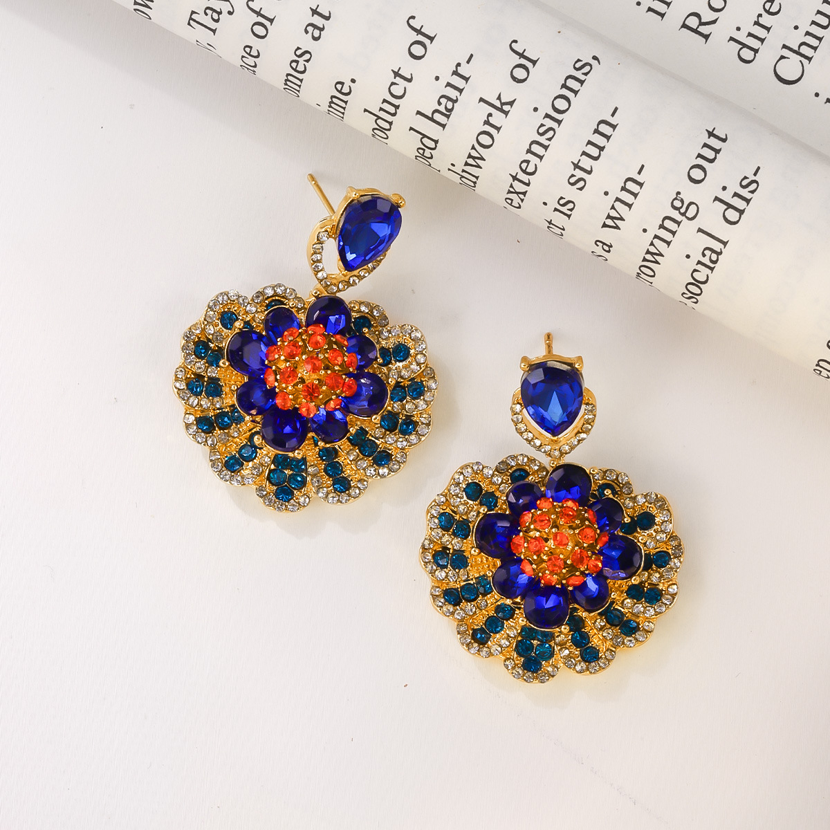 Blue Zircon Flower Earrings French Elegant Stud Earrings for Women Minimalist Luxury Jewelry
