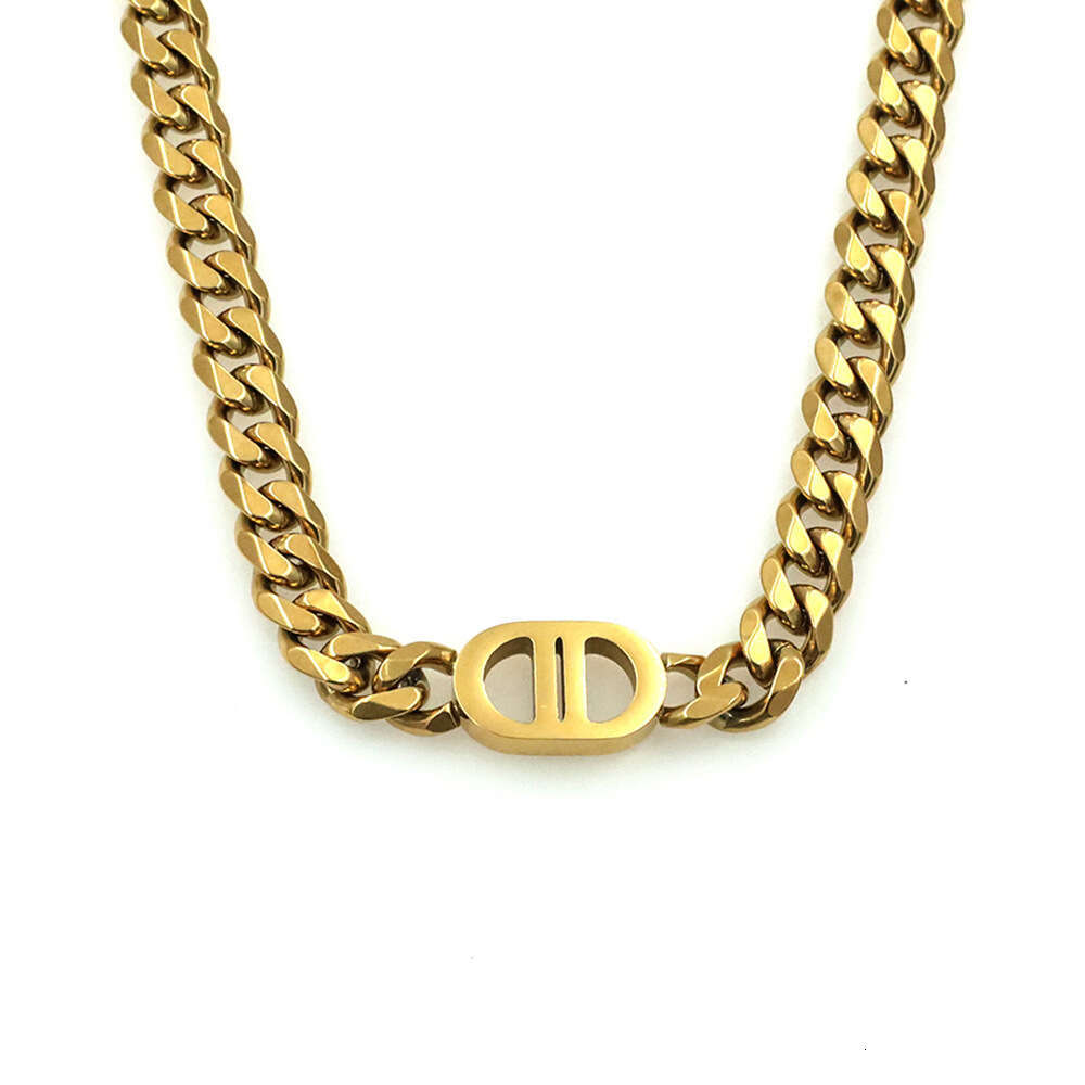 Ins Style Hip-Hop Trendy Cuban Chain Personality Gold Double D Titanium Steel Necklace Non-Fading