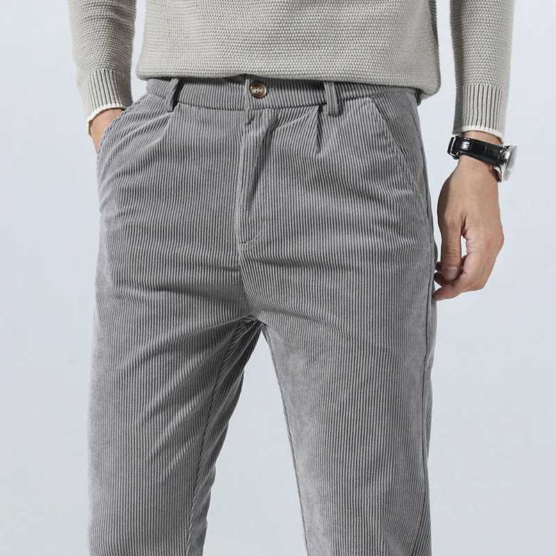 2024 Spring Autumn Mens Corduroy Casual Pants Business Fashion Solid Color Elastic Regular Fit Trousers Male Size 2938 W250826