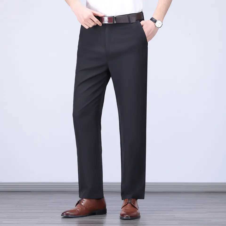 Mens Smart Casual Pants Elastic Sports Mens Quick Drying Pants Spring and Autumn Straight Leg Office Black Navy Blue Work Pant W250826