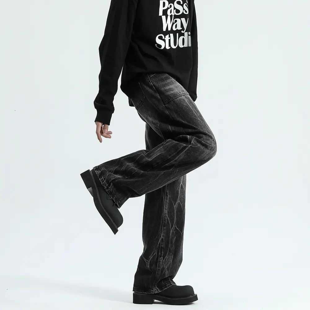 Vintage high street trendy brand gradient straight-leg jeans - Spring/Summer new style, loose fit, slimming, versatile, water-washed, with subtle frin