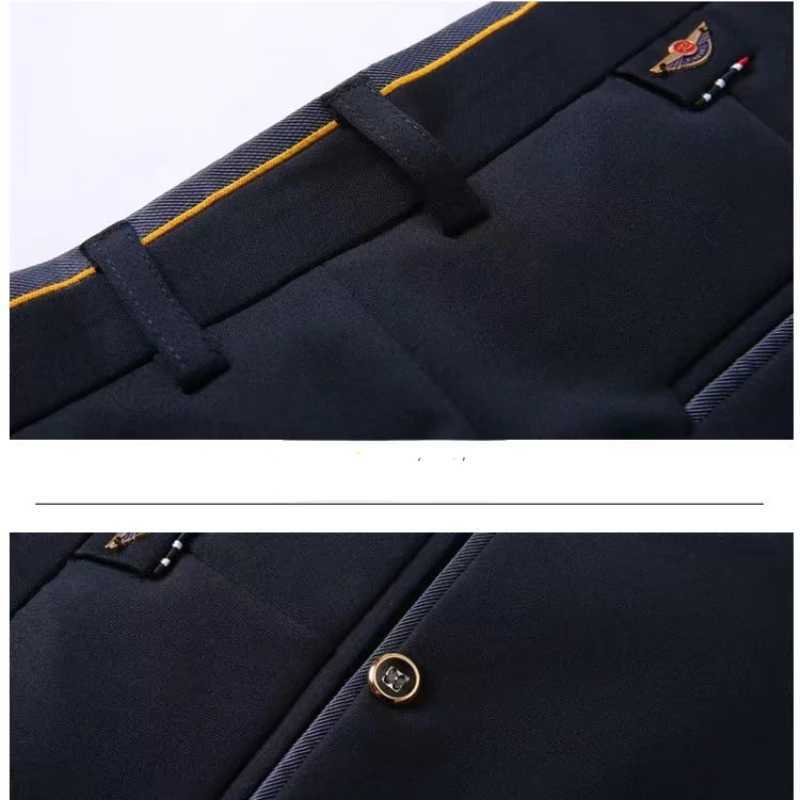 High Stretch Mens Dress Pants High Waist Elastic Formal Suit Pants Office Business Classic Casual Trousers Slim Fit Black Blue W250826