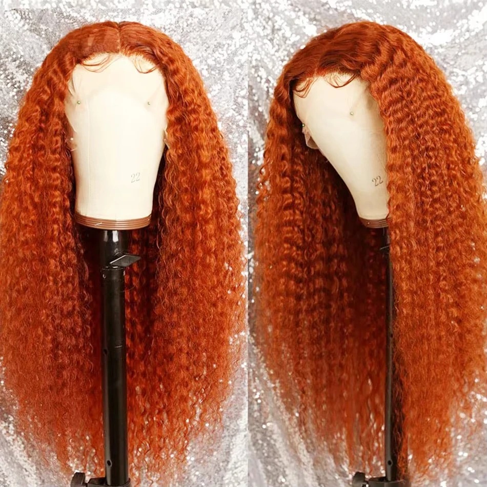 Orange Colored Water Wave High Density 13x6 Hd Lace Frontal Human Hair Wig Gluelesss Preplucked Deep Wave Pre-Cut 30 Inch Ginger Curly Wigs Ready To W