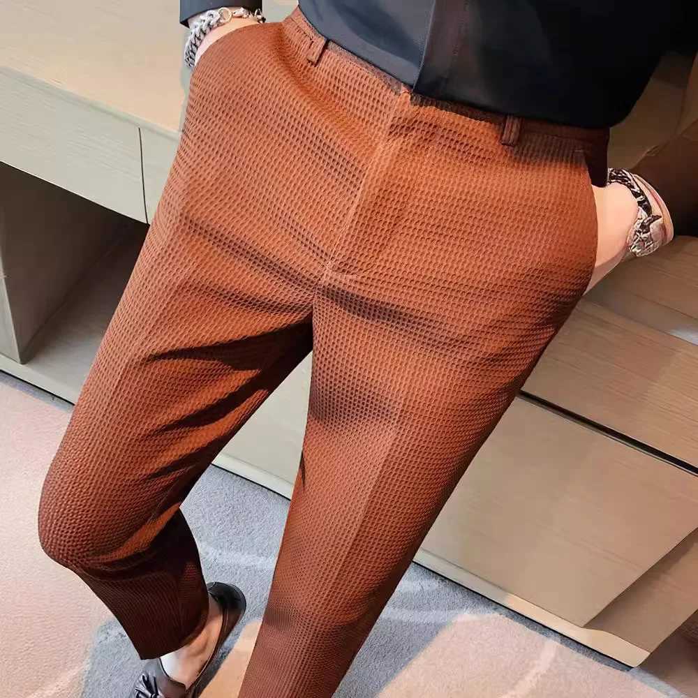 Mens Trendy Highend Feelslimming Plaid Suit Pants Casual Business Straightleg Pants For Summer Lightweight Breathable W250826