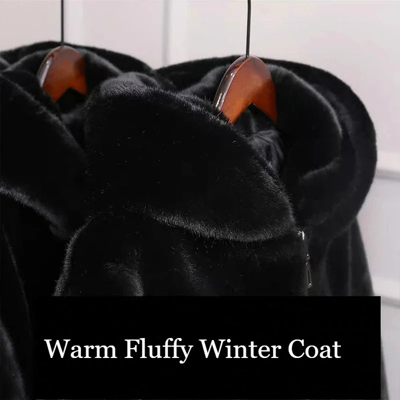 Autumn Winter Men Faux Fur Coat Black Mink Jacket Oversize Mens Plush Fluffy Hooded Windbreaker Zip Up Top Overcoat 250825