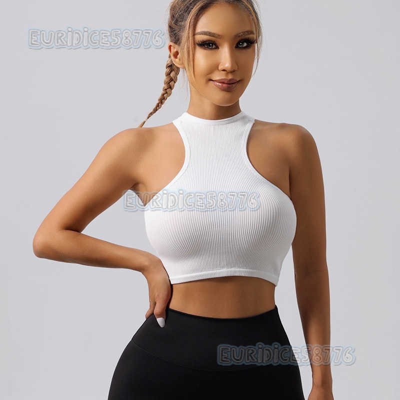 Womens Halter Neck Nylon Sports Bra Yoga Sweatwicking Seamless Underwear Running Quickdry Tank Top Short Style H250825
