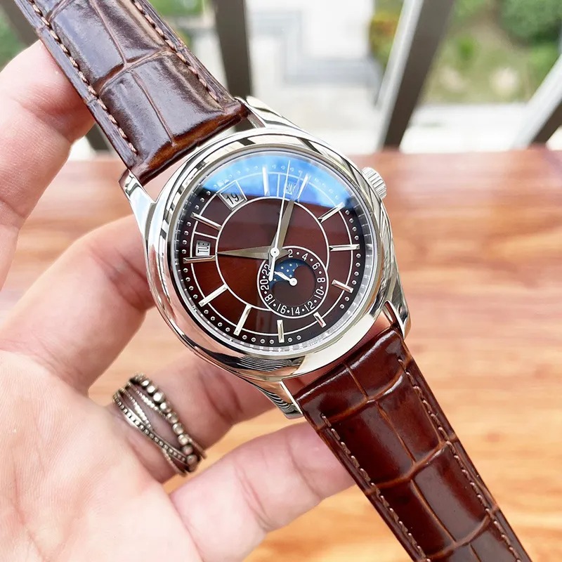 High quality luxury designer mens watch calendar automatic movement 40MM leather strap stainless steel material mens business watch luxury gift
