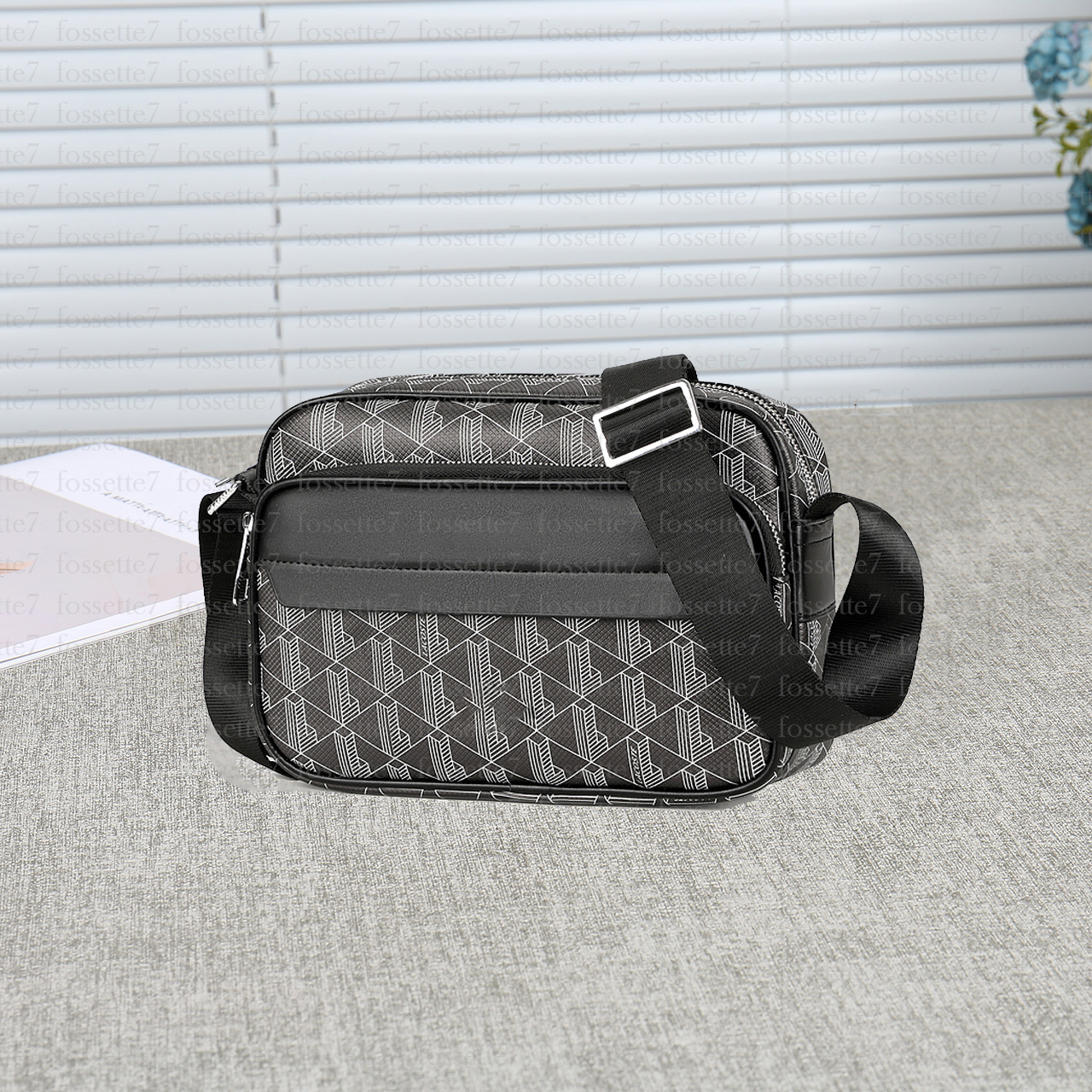 designer durable Zipper double-layer handbags fashion mens black print shoulder bags man adjustable strap business crossbody bag geometric pattern wear resistant