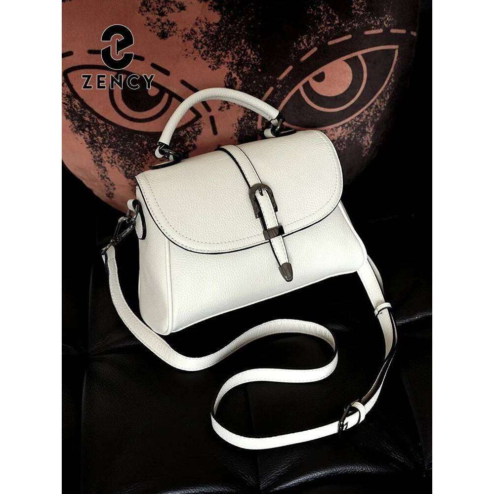 Zency Women S Genuine Leather Top Handle Bag Simple Fashion Beige Shoulder Crossbody Small Handbag Satchels For Daily Shoppers