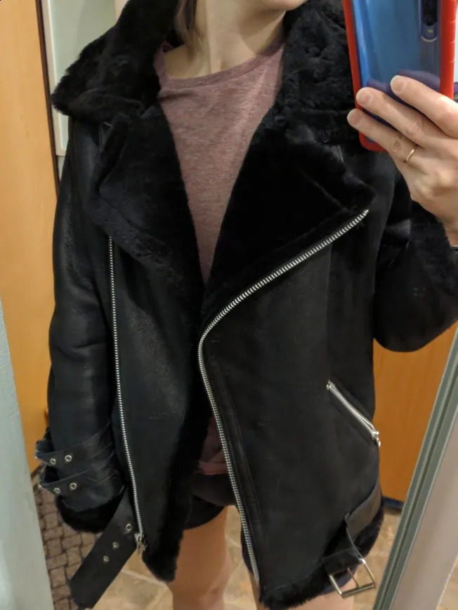 CC SHop Genuine leather jacket with furWinter warm women 100 shearling coatStreet sheepskin wool jackets 250826