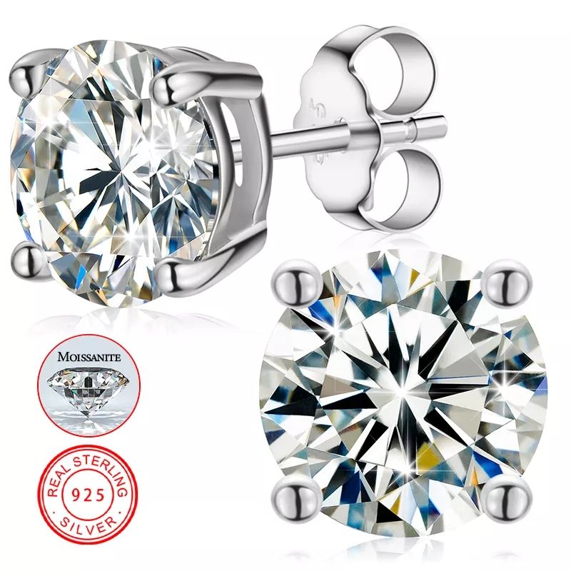 MT 1ct/2ct/3ct Classic Four-prong Mossanite Earrings for Women Men Premium Jewelry with Rhodium-plated 925 Sterling Silver Luxurious VVS Diamond Earri