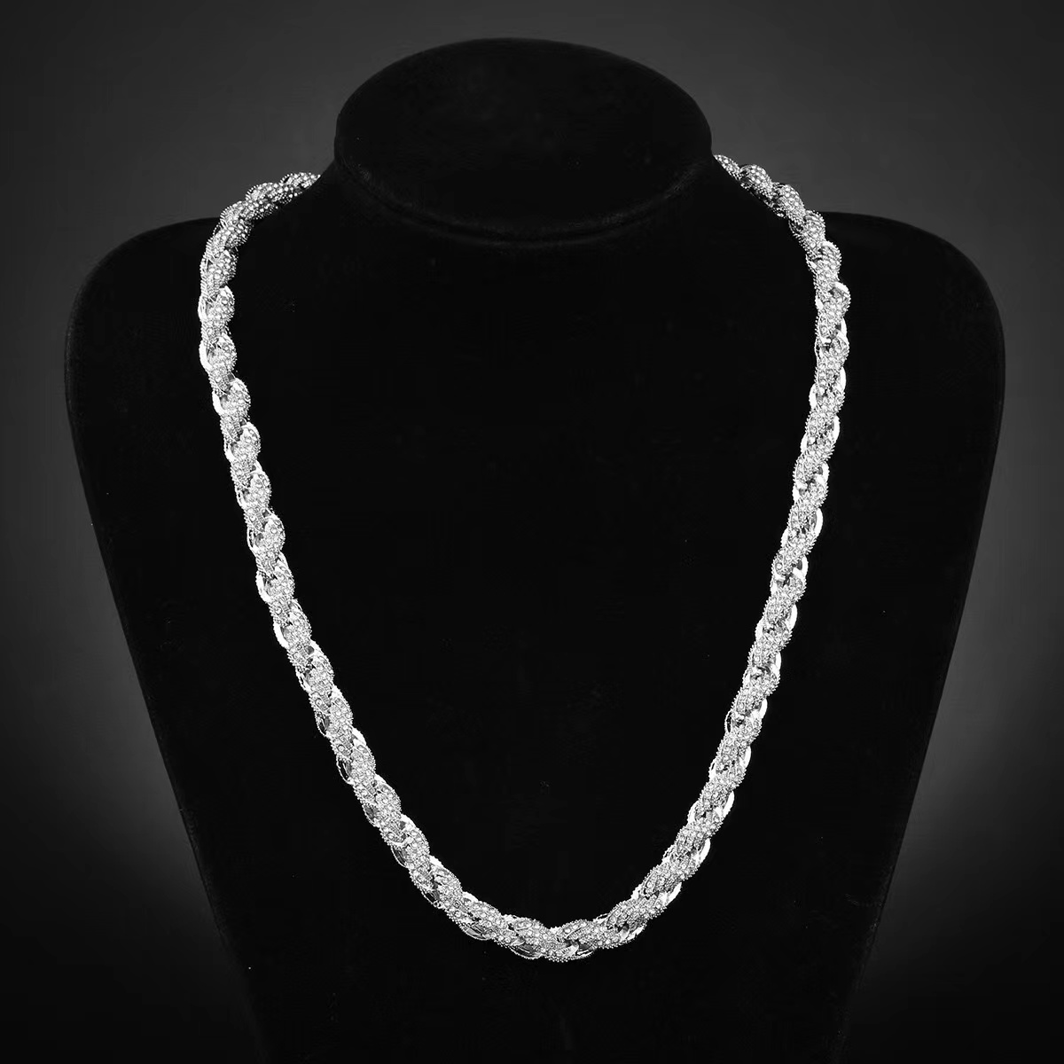 Durable 925 Sterling Silver Hip-Hop Inspired Diamond Accented Pendant Chain - Bold Metallic Neckwear For Him