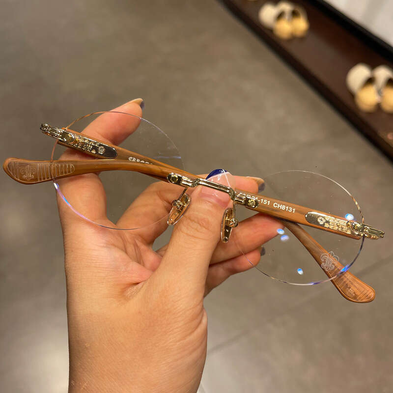 Kroxing Eyeglass Frame Rimless Round Perforated Prince for Men and Women Ultra-light Fashion Trendy Non-prescription Glasses