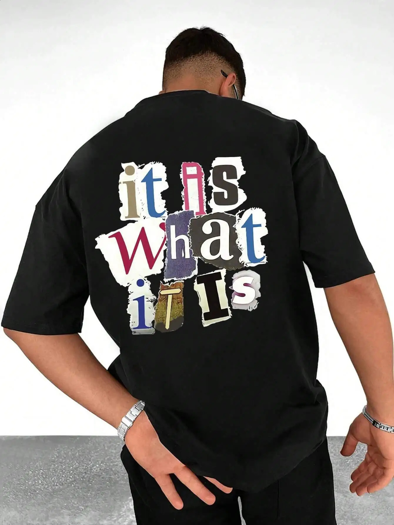 It Is What Letter Graphic Men Tshirt Summer Cotton Fashion Oversized Clothes Casual Hip Hop Tops Loose Soft TShirt 250826